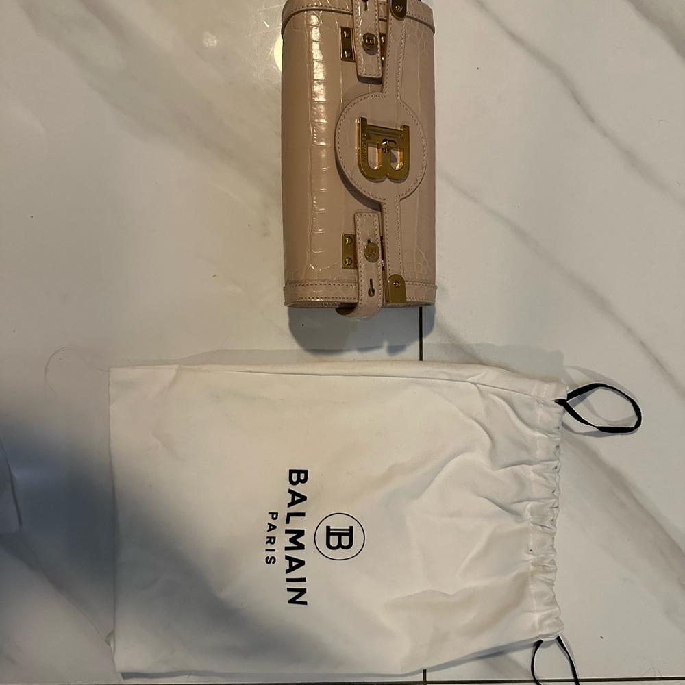 Balmain Nude Clutch with Gold Accents